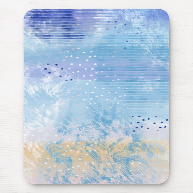 Abstract Mixed Media Blue Turquoise Yellow Mouse Mat (Front)