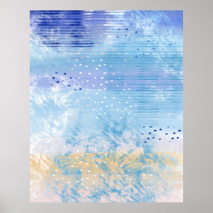 Abstract Mixed Media Blue Turquoise Yellow Poster