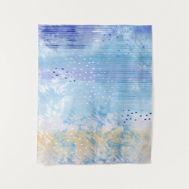 Abstract Mixed Media Blue Turquoise Yellow Tapestry (Front)