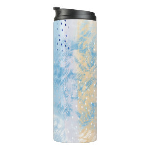 Abstract Mixed Media Blue Turquoise Yellow Thermal Tumbler