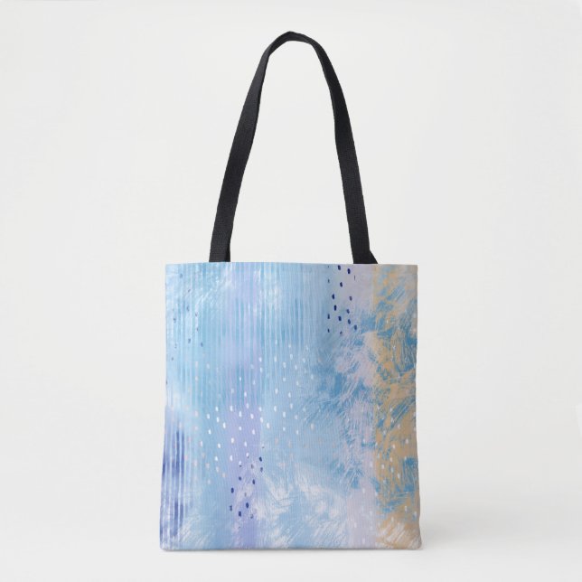 Abstract Mixed Media Blue Turquoise Yellow Tote Bag (Front)
