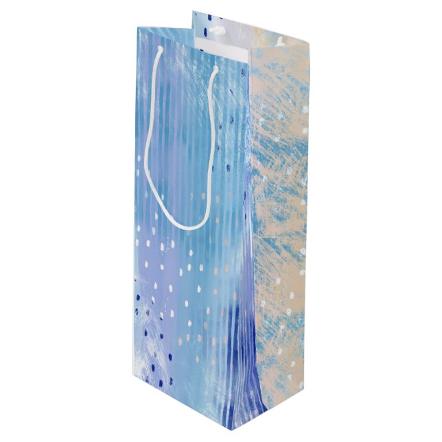 Abstract Mixed Media Blue Turquoise Yellow Wine Gift Bag (Front Angled)
