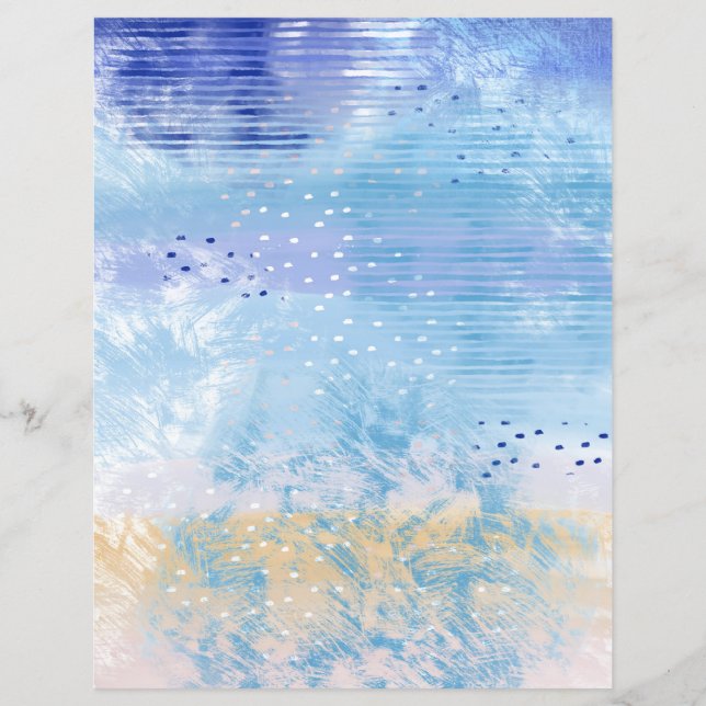 Abstract Mixed Media Blue Yellow Scrapbook Paper (Front)