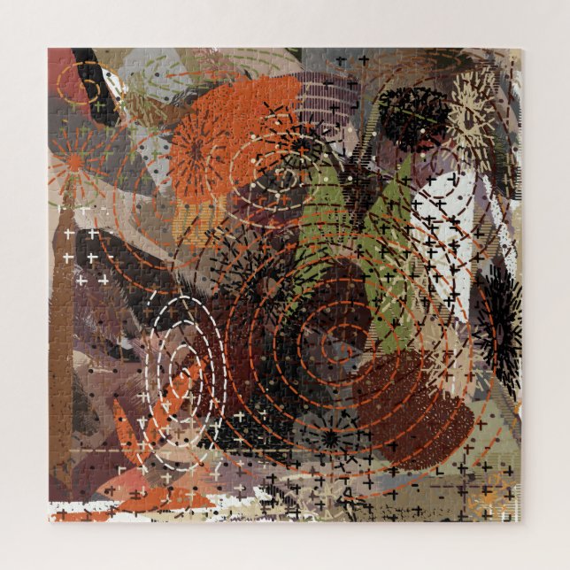 Abstract Mixed Media Earthy Autumnal Colours Jigsaw Puzzle (Vertical)