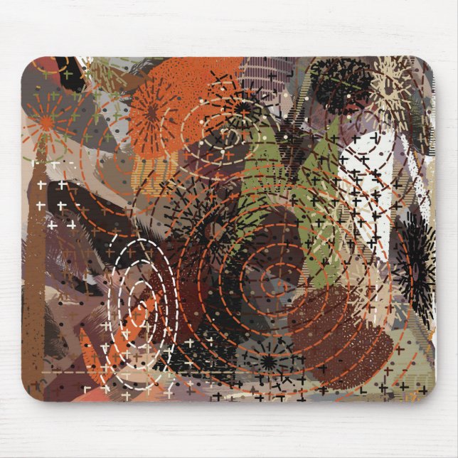 Abstract Mixed Media Earthy Autumnal Colours Mouse Mat (Front)