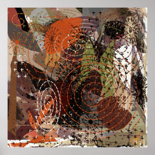 Abstract Mixed Media Earthy Autumnal Colours Poster