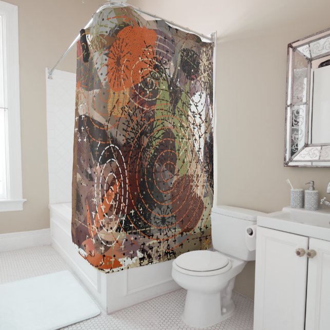 Abstract Mixed Media Earthy Colours Shower Curtain (In Situ)