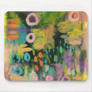 Abstract Mixed Media Floral Primitive Art Painting Mouse Mat
