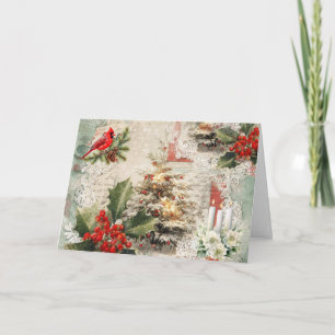 Abstract Mixed Media Vintage Inspired Christmas Holiday Card