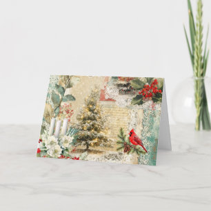 Abstract Mixed Media Vintage Inspired Christmas Holiday Card