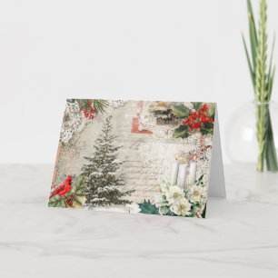 Abstract Mixed Media Vintage Inspired Christmas Holiday Card