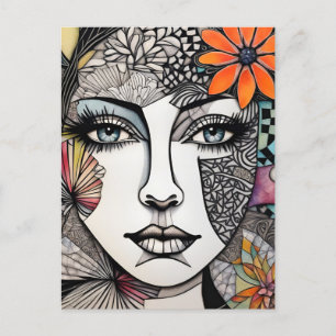 Abstract Mixed Media Womans Face Postcard
