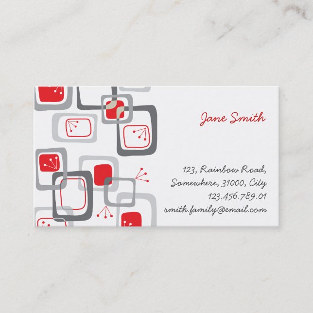Abstract Mod Retro Red Cherry Squares Profile Card (Front)