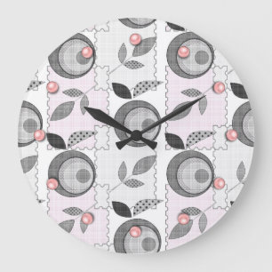Abstract modern apple fruit leaves geometrical bla large clock
