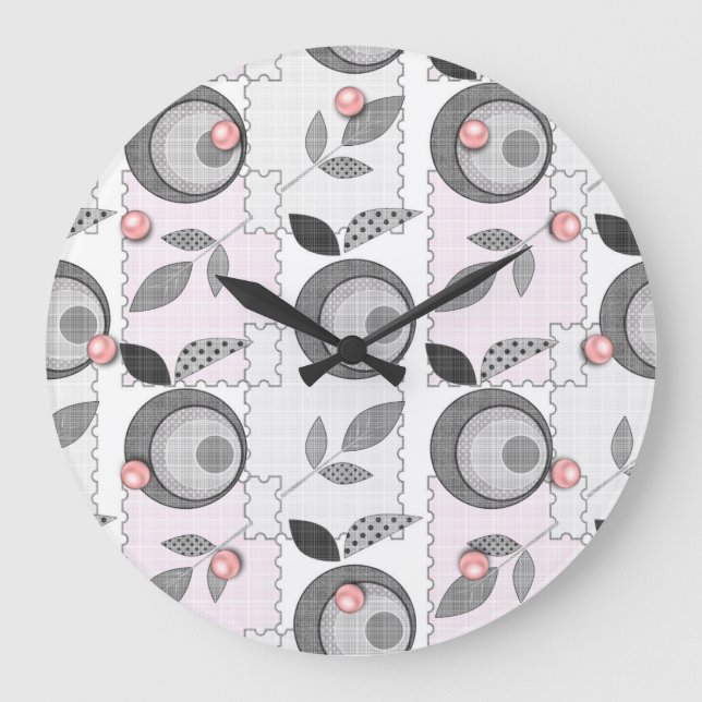 Abstract modern apple fruit leaves geometrical bla large clock (Front)