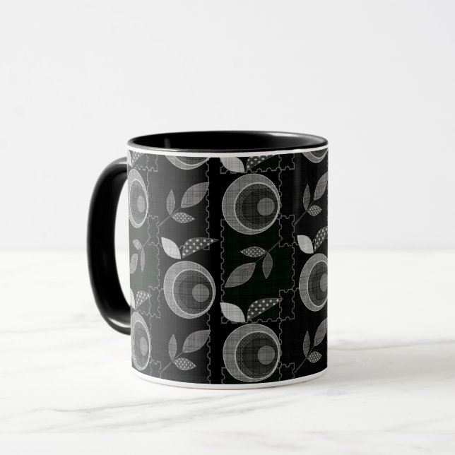 Abstract modern apple fruit leaves geometrical bla mug (Front Left)