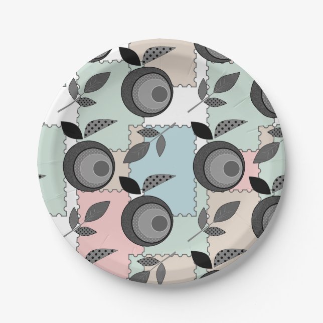 Abstract modern apple fruit patchwork geometrical paper plate (Front)