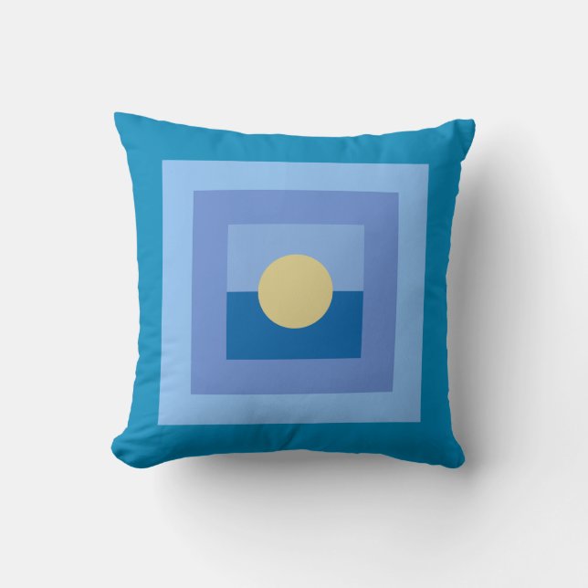 Abstract Modern Art Blue Squares Yellow Circle Cushion (Front)
