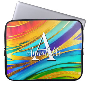 Abstract Modern Art Colour Swirls and Gold Metalli Laptop Sleeve