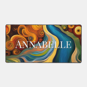 Abstract Modern Art Colour Swirls Monogram Desk Mat