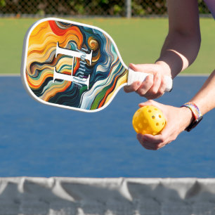 Abstract Modern Art Colourful Swirls Monogram Pickleball Paddle