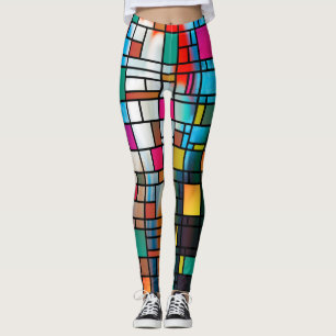 Abstract Modern Art Grid Pattern Leggings
