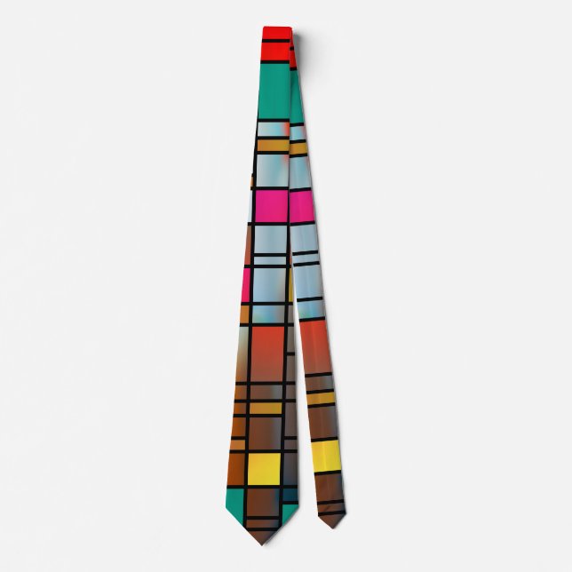 Abstract Modern Art Grid Pattern Neck Tie (Front)