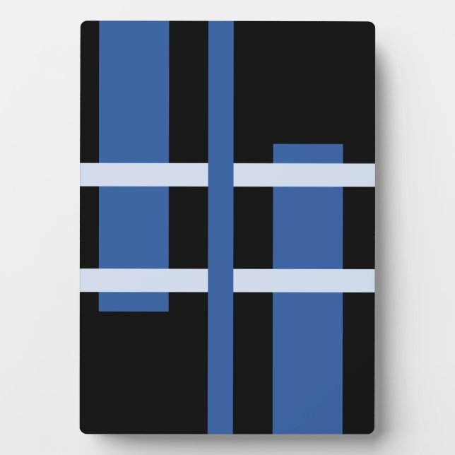 Abstract Modern Art Lines Blue Black Plaque (Front)
