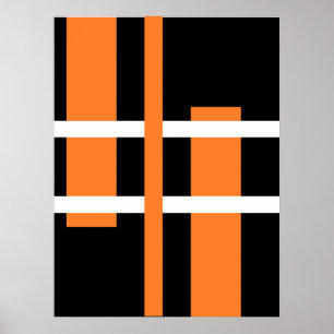 Abstract Modern Art Lines Orange White Black Poster