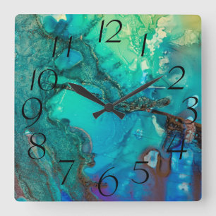 Abstract Modern Art Monogram  Shadows of Blue Square Wall Clock