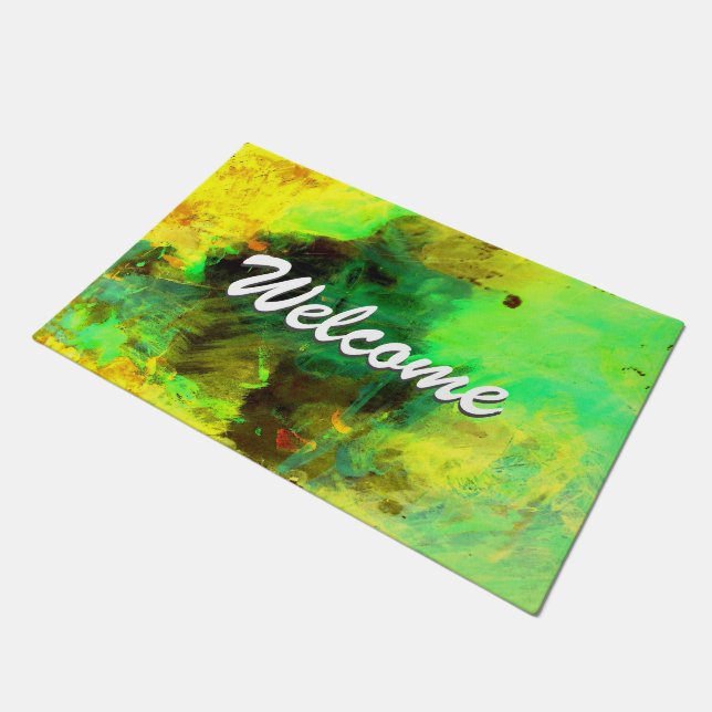 Abstract Modern Art Professional Welcome Green Doormat (Angled)