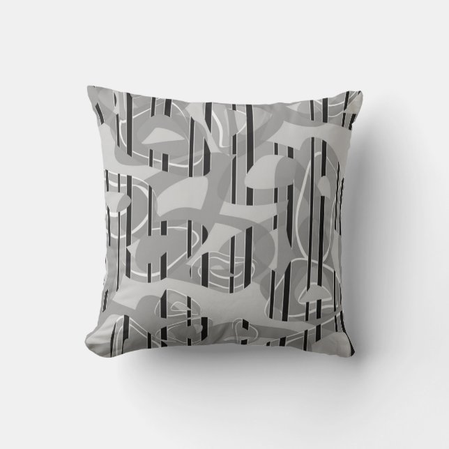 Abstract modern art striped grey ,white ,black cushion (Front)