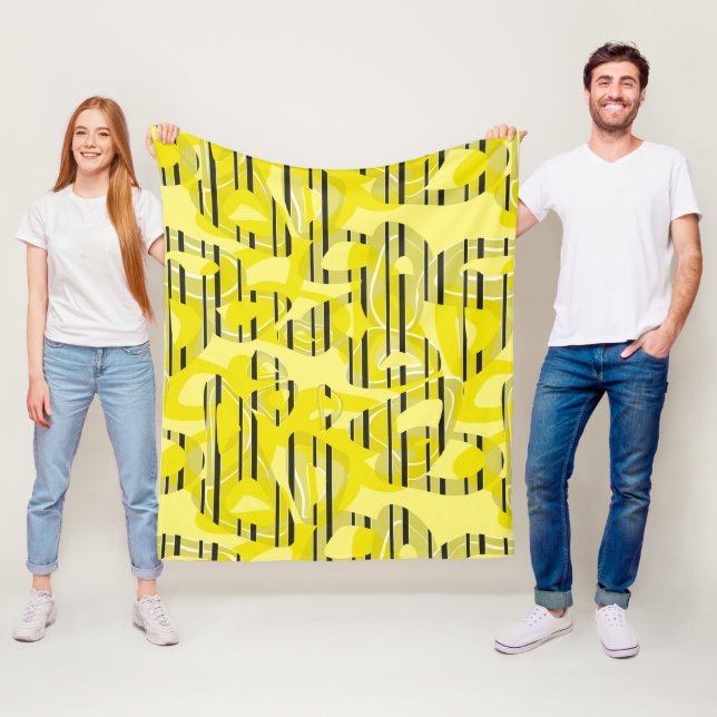 Abstract modern art striped yellow white black dec fleece blanket (In Situ)