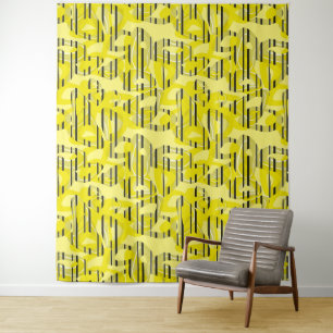 Abstract modern art striped yellow white black dec tapestry