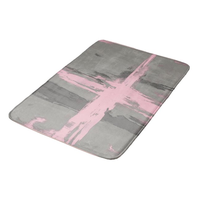 Abstract modern art style grey pink bath mat (Angled)
