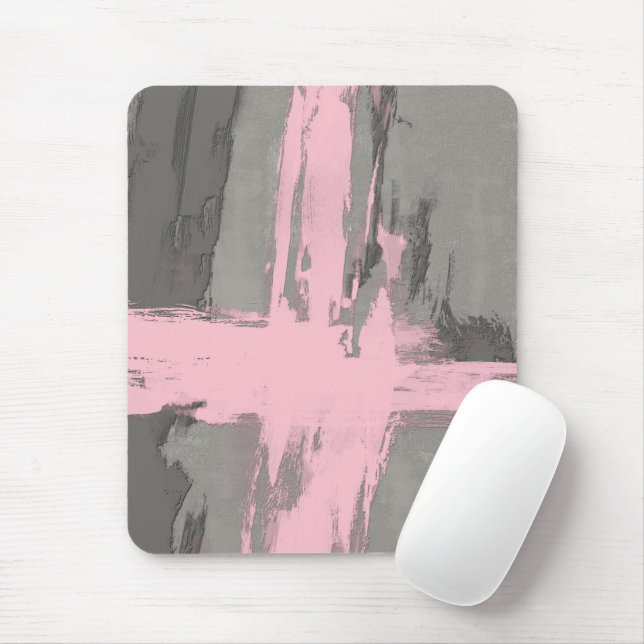 Abstract modern art style grey pink mouse mat (With Mouse)
