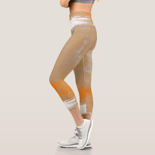 Abstract modern art style orange grey white capri leggings