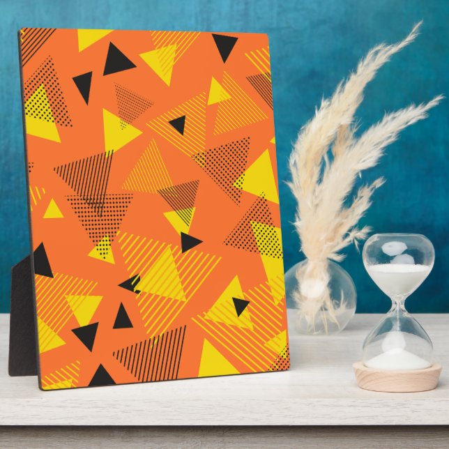 Abstract Modern Art Triangles Orange Yellow Black Plaque (Side)