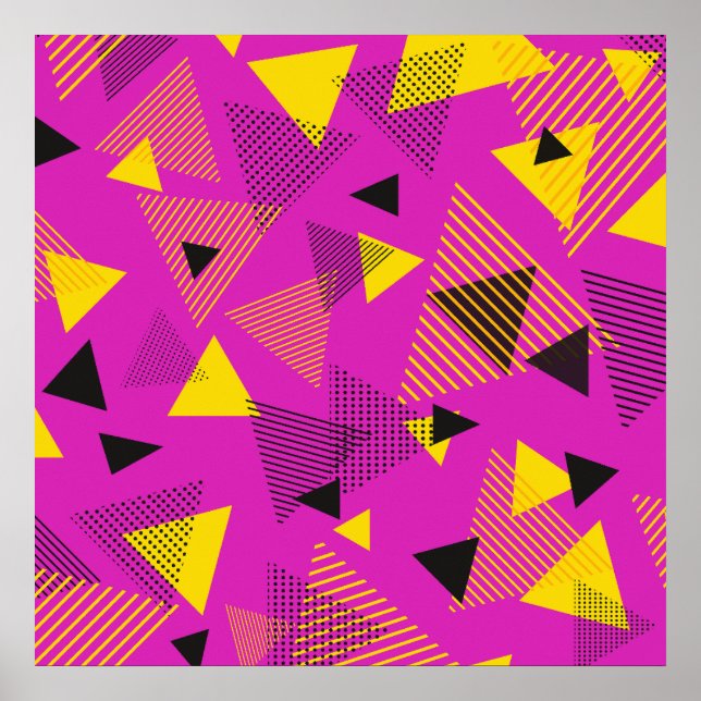 Abstract Modern Art Triangles Purple Yellow Black Poster (Front)