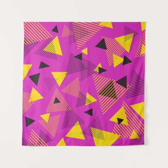 Abstract Modern Art Triangles Purple Yellow Black Tapestry (Front)
