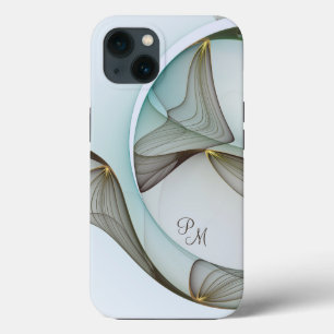 Abstract Modern Art Turquoise Brown Gold Initials iPhone 13 Case