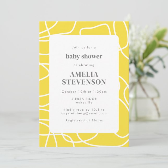 Abstract Modern Art Yellow Custom Baby Shower Invitation (Standing Front)
