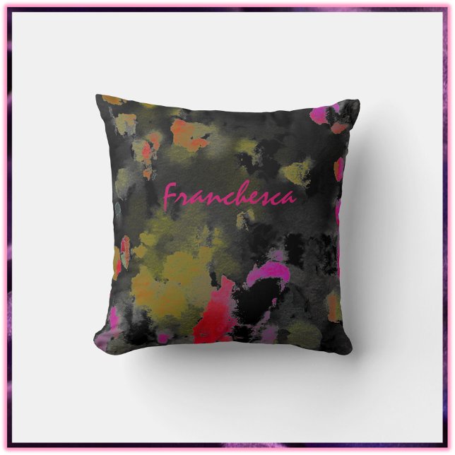 Abstract Modern Artistic Black Pink and Gold  Cushion (Creator Uploaded)