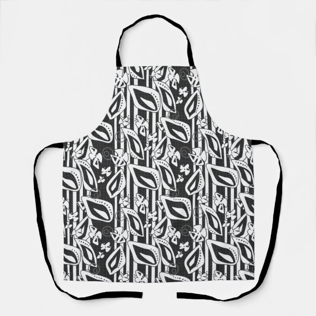 Abstract modern black white ornament decor mosaic apron (Front)