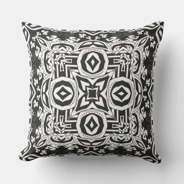 Abstract modern black white ornament decor mosaic cushion (Front)