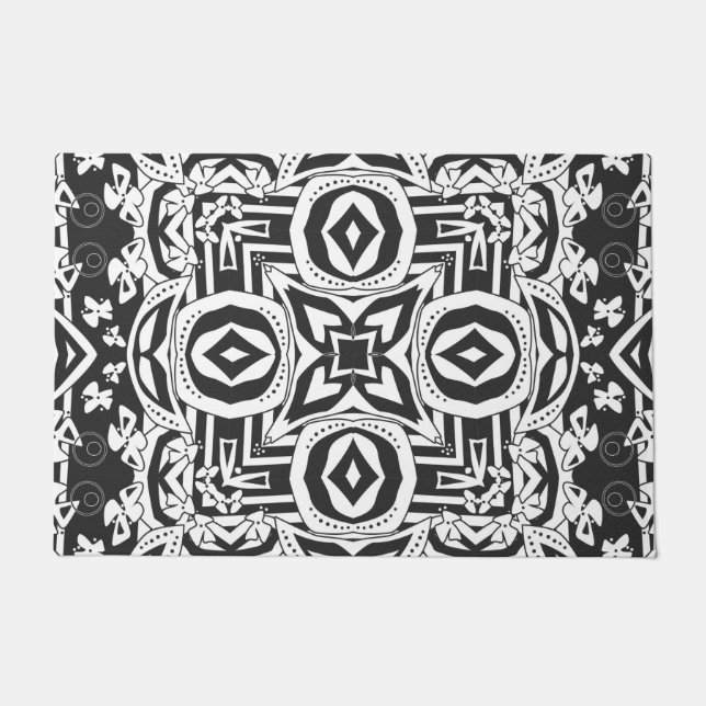 Abstract modern black white ornament decor mosaic doormat (Front)