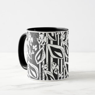 Abstract modern black white ornament decor mosaic mug