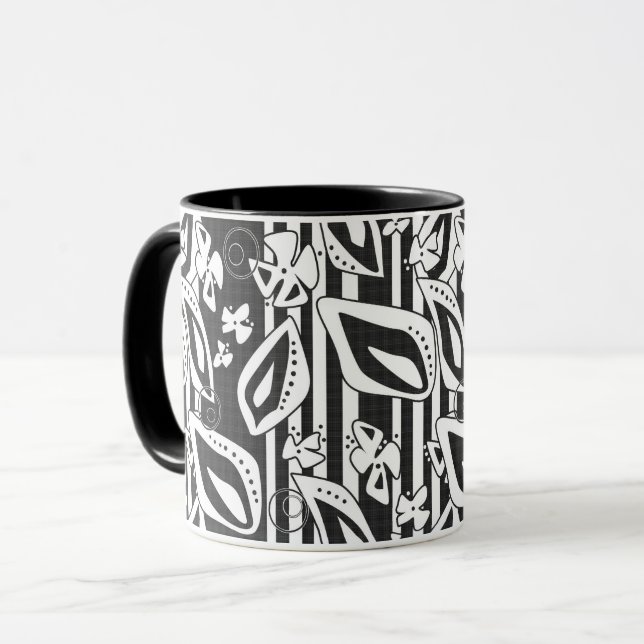 Abstract modern black white ornament decor mosaic mug (Front Left)