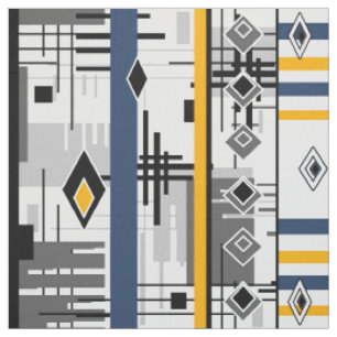 Abstract modern black white yellow ornament geomet fabric