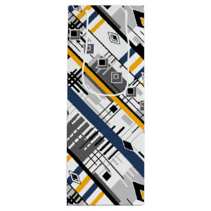 Abstract modern black white yellow ornament geomet wine gift bag